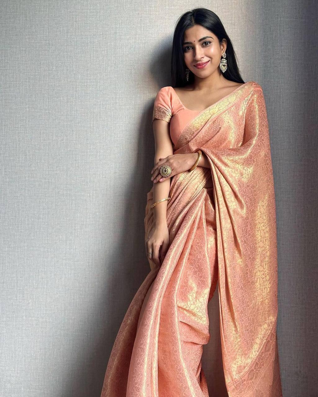 Buy BANARASI PATOLA Peach With Silver Weaved Organza Silk Saree And Silver  Zari With Rich Jacquard Pallu With Blouse Piece | Shoppers Stop